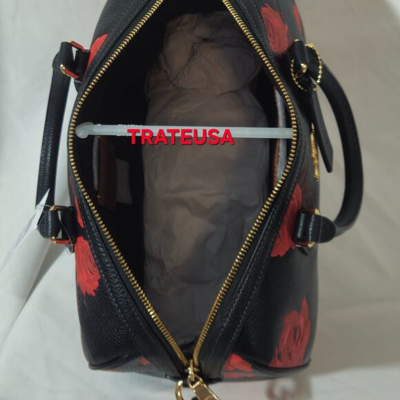 Rowan Large Satchel Bag With Floral Print CCE27 Black Red Packed - Picture 14 of 16